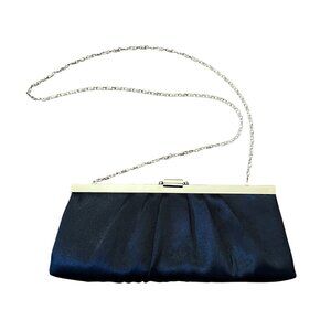 Jessica McClintock Y2K Black Clutch Shoulder Bag Evening Silver Drop Chain Strap